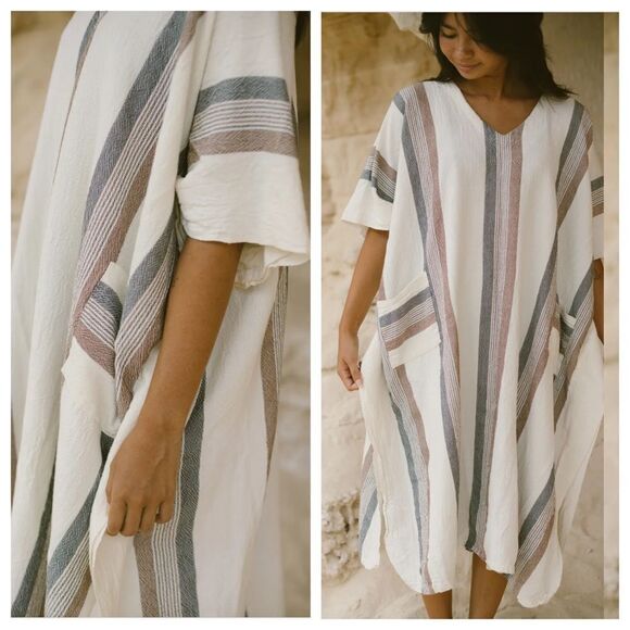 Home & Loft brown cream nomad V-Neck kaftan. - Picture 1 of 15